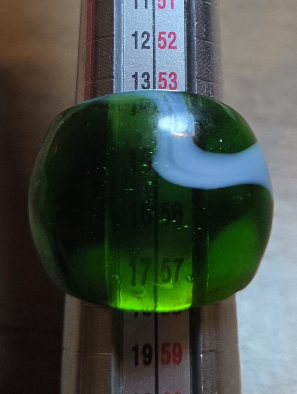 Green Glass Statement Ring with White Accent Size 7.5